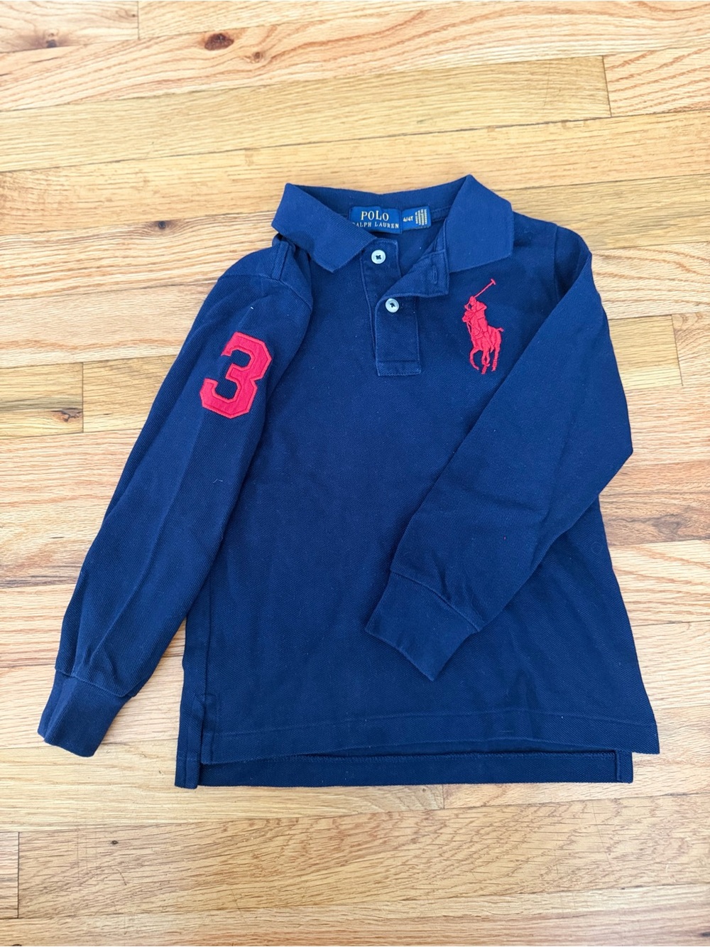 Ralph Lauren Boys Navy Long-Sleeve Polo with Red Pony & Sleeve Number